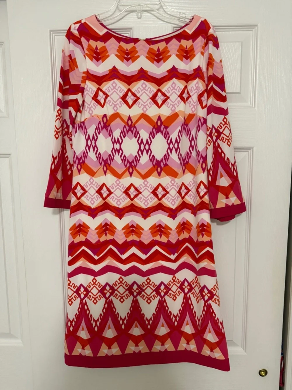 Eliza J Vibrant Geometric Pink & Red Shift Dress - Picture 1 of 5